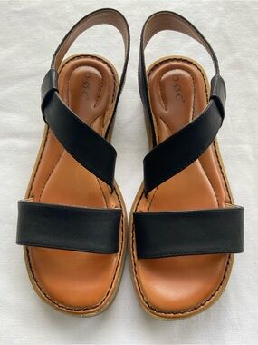 b.o.c. Black Leather Cross-Strap Slingback Sandals